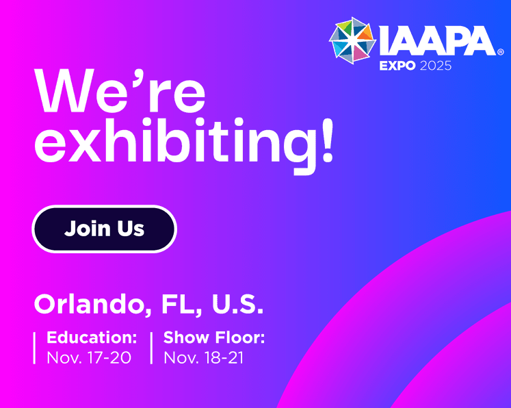 IAAPA Expo 2025 announcement with text: "We're exhibiting! Join Us. Orlando, FL, U.S. Education: Nov. 17-20, Show Floor: Nov. 18-21."